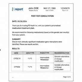 Un rapport de consultation post-test avec les résultats de génotypage et les recommandations